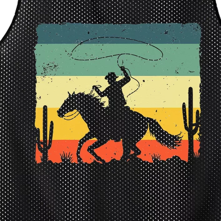 Retro Western Cow Design For Horse Mesh Reversible Basketball Jersey Tank