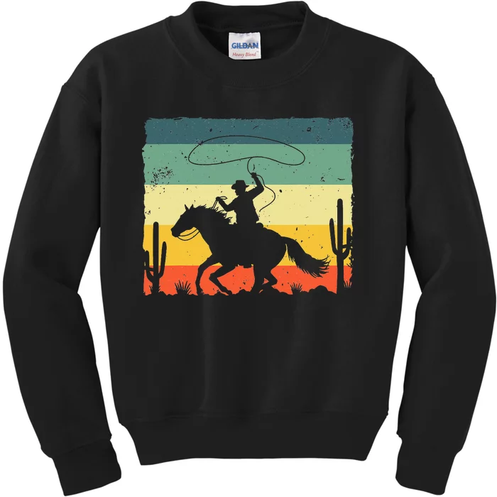 Retro Western Cow Design For Horse Kids Sweatshirt