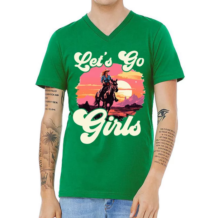 Rodeo Western Country Cowgirl Hat LetS Go Girl V-Neck T-Shirt