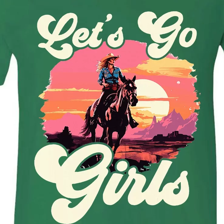 Rodeo Western Country Cowgirl Hat LetS Go Girl V-Neck T-Shirt