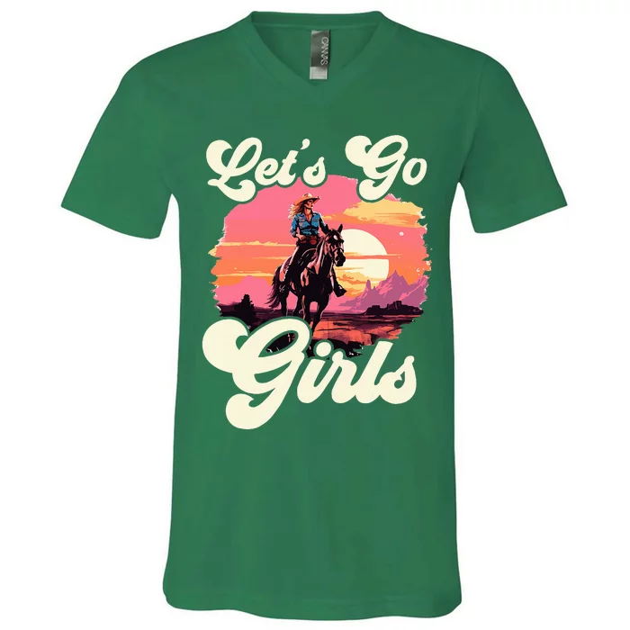 Rodeo Western Country Cowgirl Hat LetS Go Girl V-Neck T-Shirt