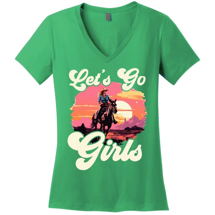 Rodeo Western Country Cowgirl Hat LetS Go Girl Women's V-Neck T-Shirt