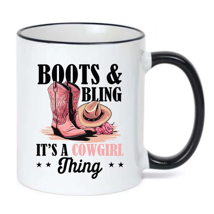 Rodeo Western Country Southern Cowgirl Hat Boots & Bling Black Color Changing Mug