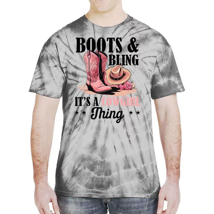 Rodeo Western Country Southern Cowgirl Hat Boots & Bling Tie-Dye T-Shirt