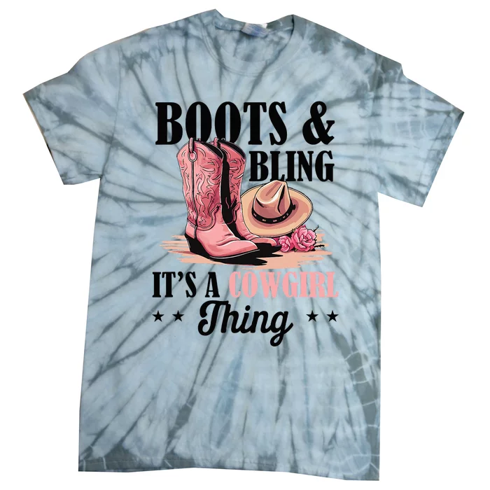 Rodeo Western Country Southern Cowgirl Hat Boots & Bling Tie-Dye T-Shirt