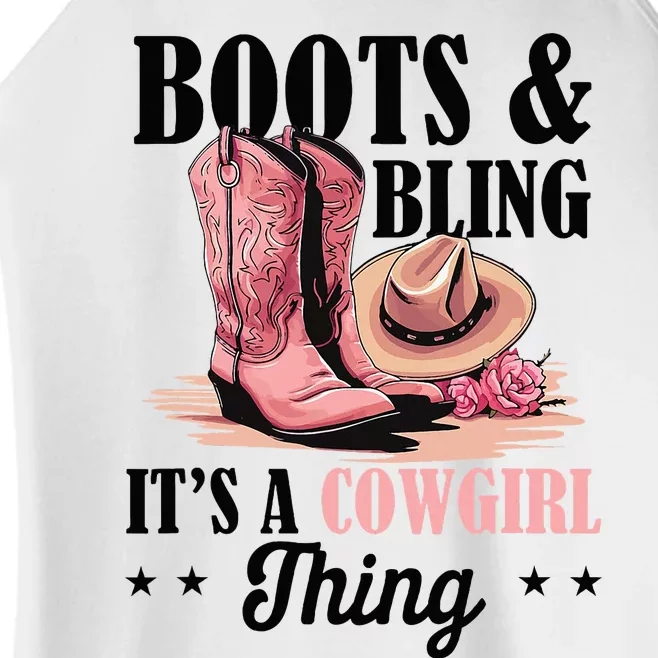 Rodeo Western Country Southern Cowgirl Hat Boots & Bling Women’s Perfect Tri Rocker Tank