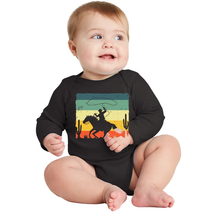 Retro Western Cow Design For Horse Rider Cow Baby Long Sleeve Bodysuit