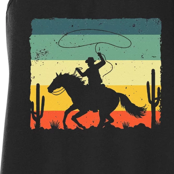 Retro Western Cowboy Design For Men Horse Rider Cowboy Women's Racerback Tank