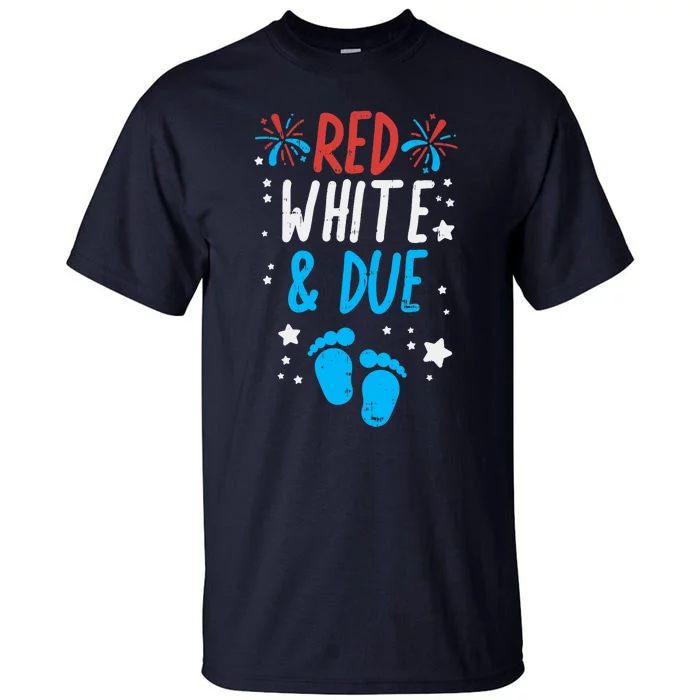 Red White Due Baby Shower 4th Of July Pregnancy Announcement Tall T-Shirt