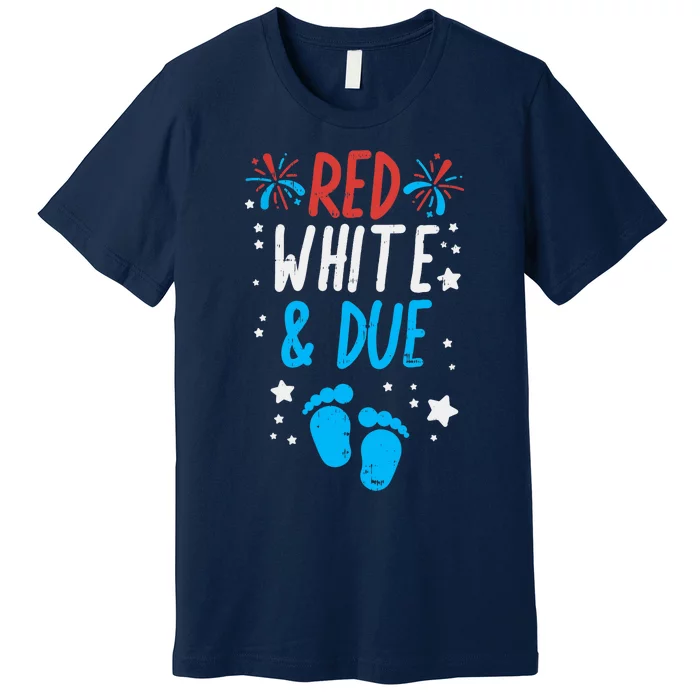 Red White Due Baby Shower 4th Of July Pregnancy Announcement Premium T-Shirt