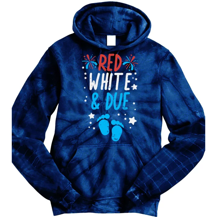 Red White Due Baby Shower 4th Of July Pregnancy Announcement Tie Dye Hoodie