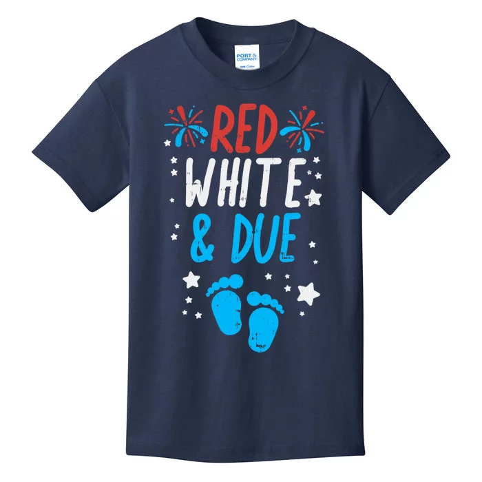 Red White Due Baby Shower 4th Of July Pregnancy Announcement Kids T-Shirt