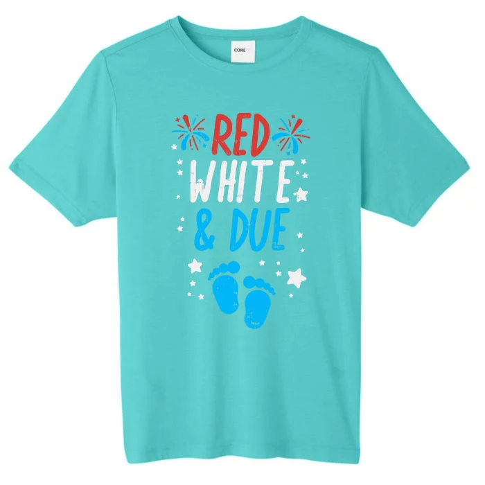 Red White Due Baby Shower 4th Of July Pregnancy Announcement ChromaSoft Performance T-Shirt