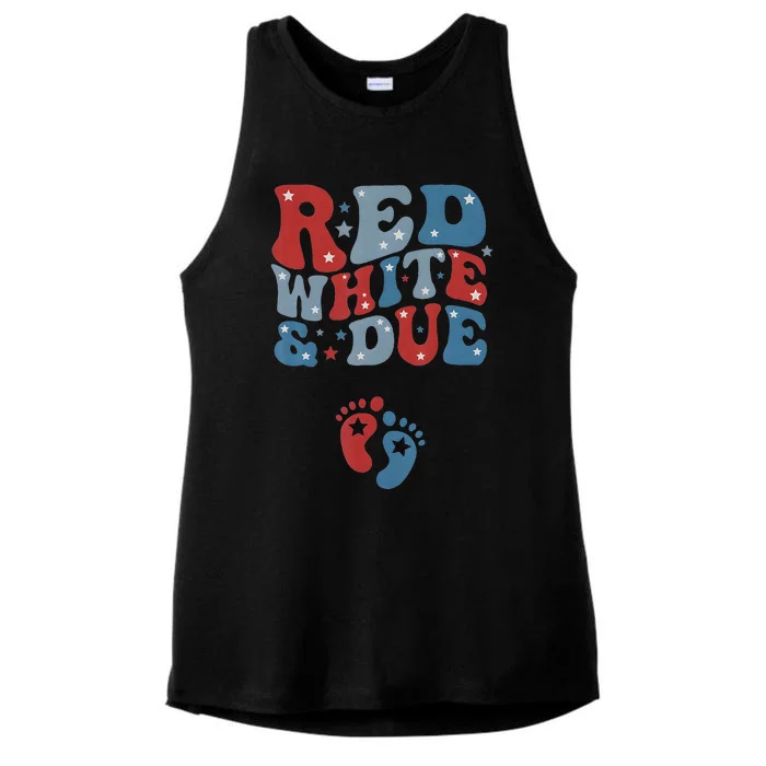 Red White Due 4th Of July Pregnancy Ladies Tri-Blend Wicking Tank