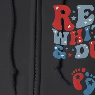 Red White Due 4th Of July Pregnancy Full Zip Hoodie