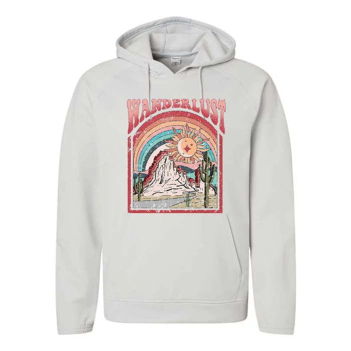 Retro Wanderlust Desert Cactus Wander Boho Adventure Western Performance Fleece Hoodie