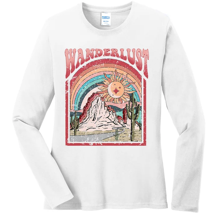 Retro Wanderlust Desert Cactus Wander Boho Adventure Western Ladies Long Sleeve Shirt