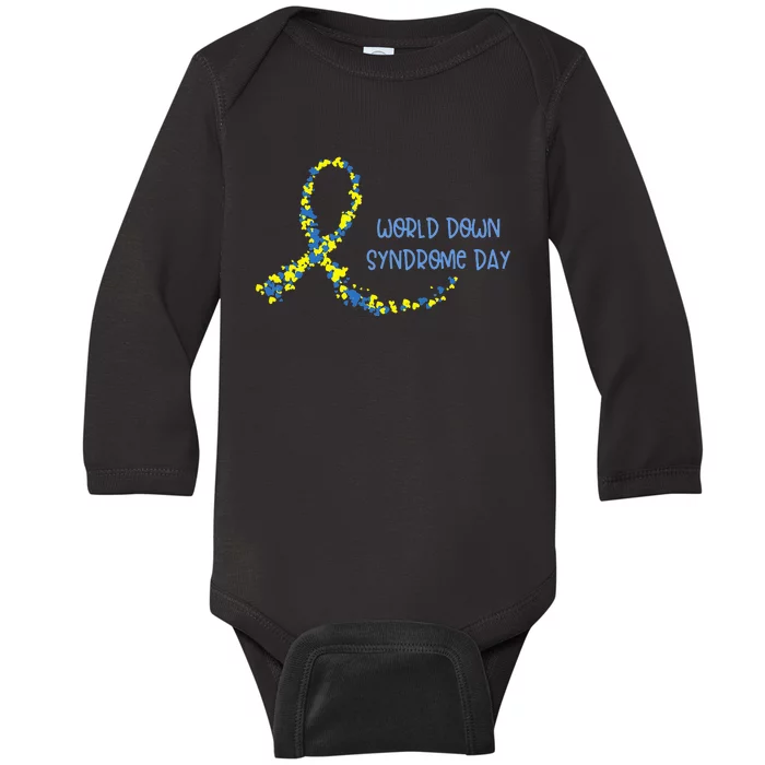 Ribbon World Down Syndrome Day Baby Long Sleeve Bodysuit