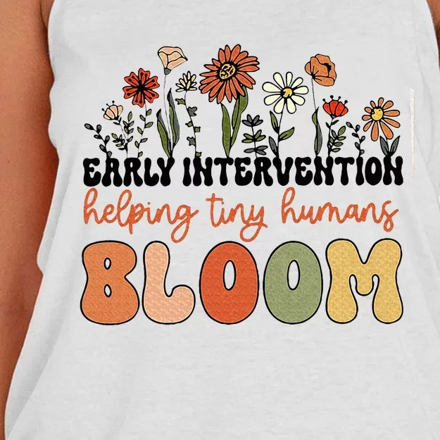 Retro Wildflower Early Intervention Helping Tiny Human Bloom Women's Knotted Racerback Tank