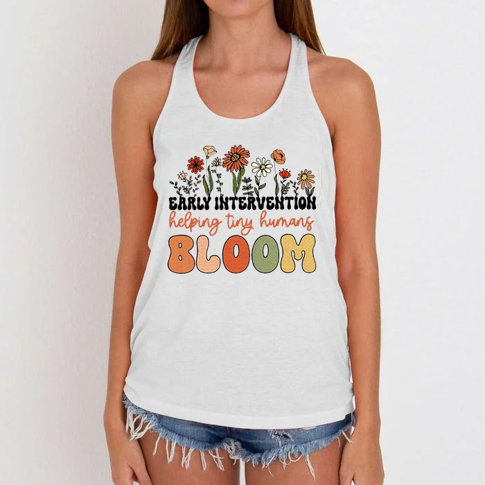 Retro Wildflower Early Intervention Helping Tiny Human Bloom Women's Knotted Racerback Tank