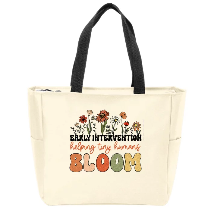 Retro Wildflower Early Intervention Helping Tiny Human Bloom Zip Tote Bag