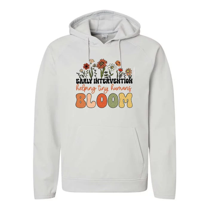 Retro Wildflower Early Intervention Helping Tiny Human Bloom Performance Fleece Hoodie