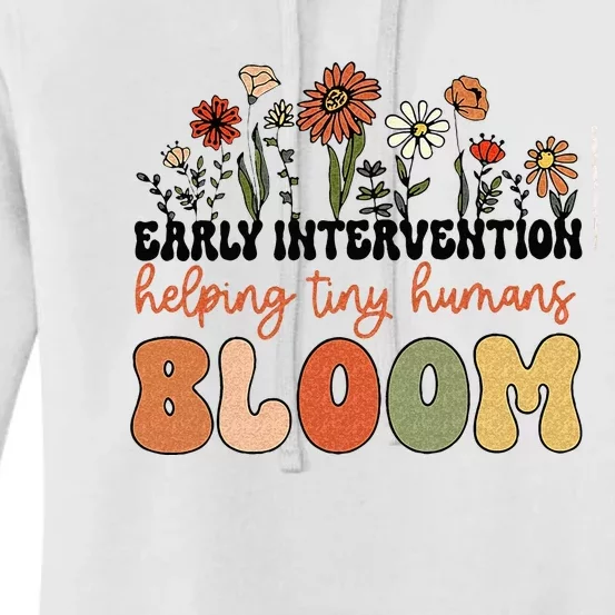 Retro Wildflower Early Intervention Helping Tiny Human Bloom Women's Pullover Hoodie