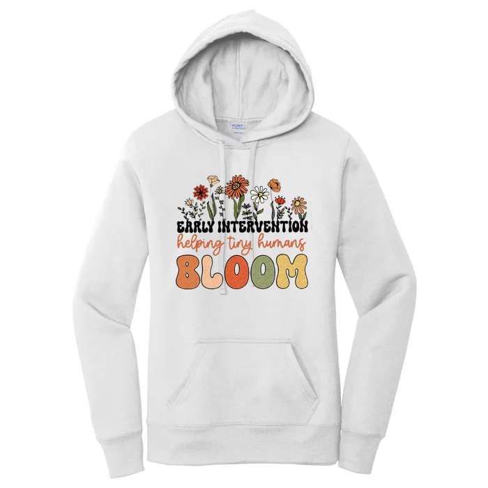 Retro Wildflower Early Intervention Helping Tiny Human Bloom Women's Pullover Hoodie