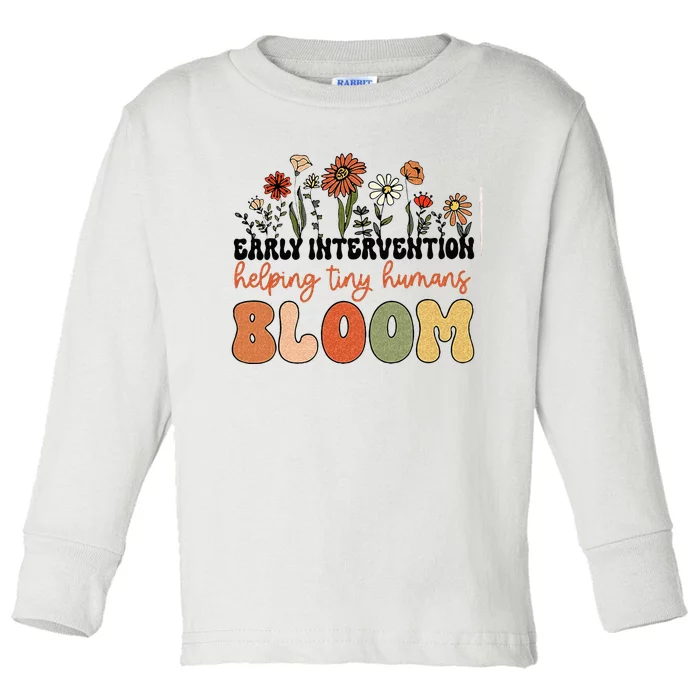 Retro Wildflower Early Intervention Helping Tiny Human Bloom Toddler Long Sleeve Shirt