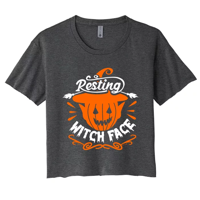 Resting Witch Face Pumpkin Halloween Witch Art Funny Gift Women's Crop Top Tee