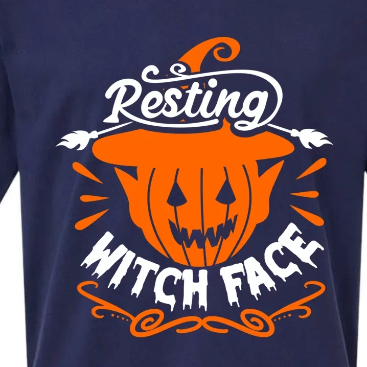 Resting Witch Face Pumpkin Halloween Witch Art Funny Gift Sueded Cloud Jersey T-Shirt