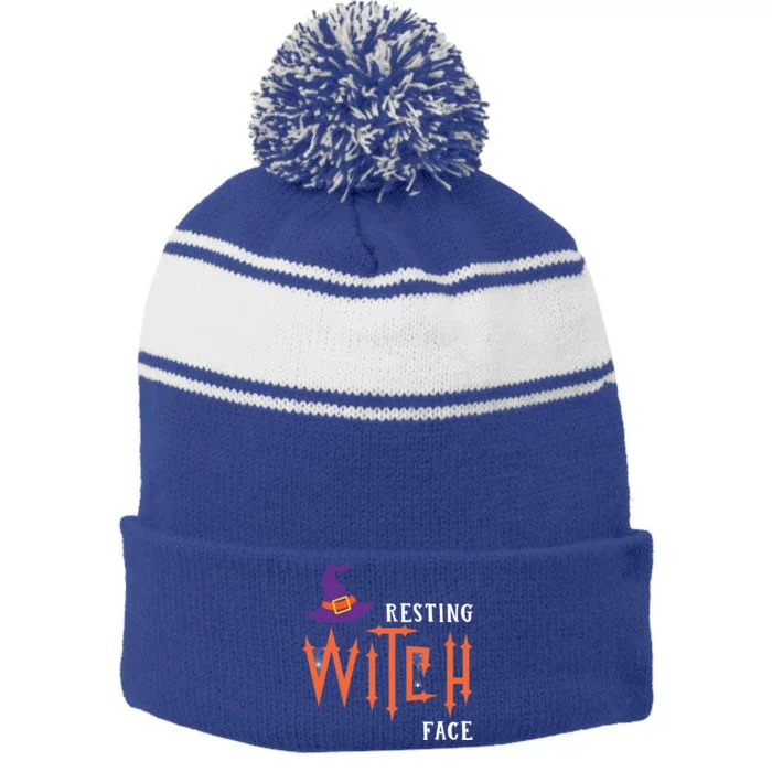 Resting Witch Face Funny Halloween Witch Costume Gift Stripe Pom Pom Beanie