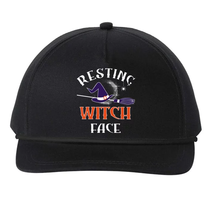 Resting Witch Face Funny Spooky Broomstick Halloween Party Gift Snapback Five-Panel Rope Hat