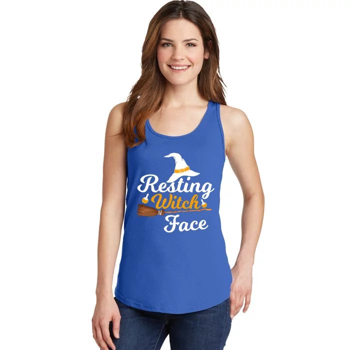 Resting Witch Face Broomstick Cute Spooky Party Gift Ladies Essential Tank