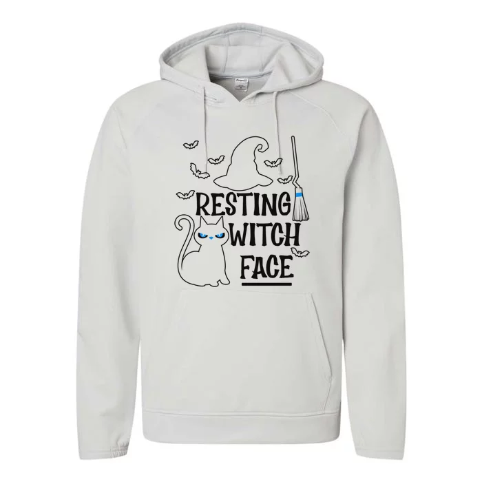 Resting Witch Face Halloween Design Gift Performance Fleece Hoodie