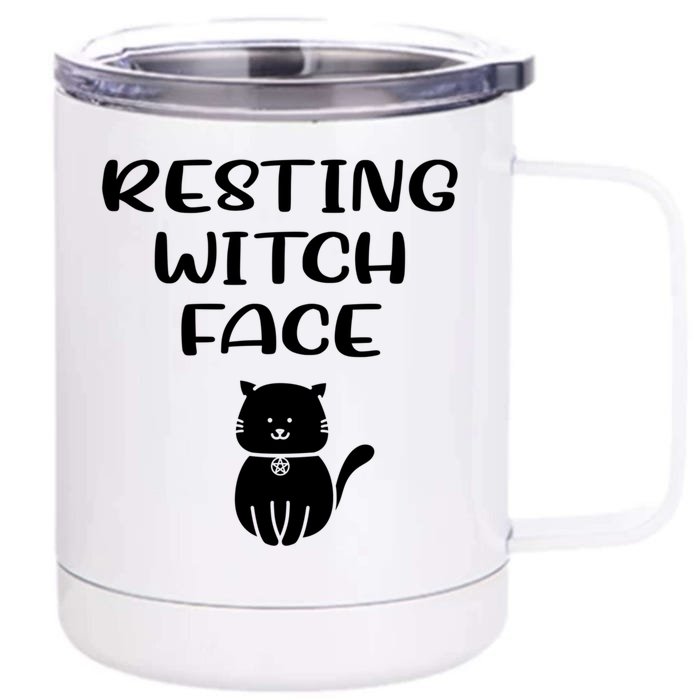 Resting Witch Face Pentacle Cat Wiccan Pagan Cheeky Witch Meaningful Gift Front & Back 12oz Stainless Steel Tumbler Cup