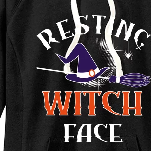 Resting Witch Face Funny Spooky Broomstick Halloween Party Gift Women's Fleece Hoodie