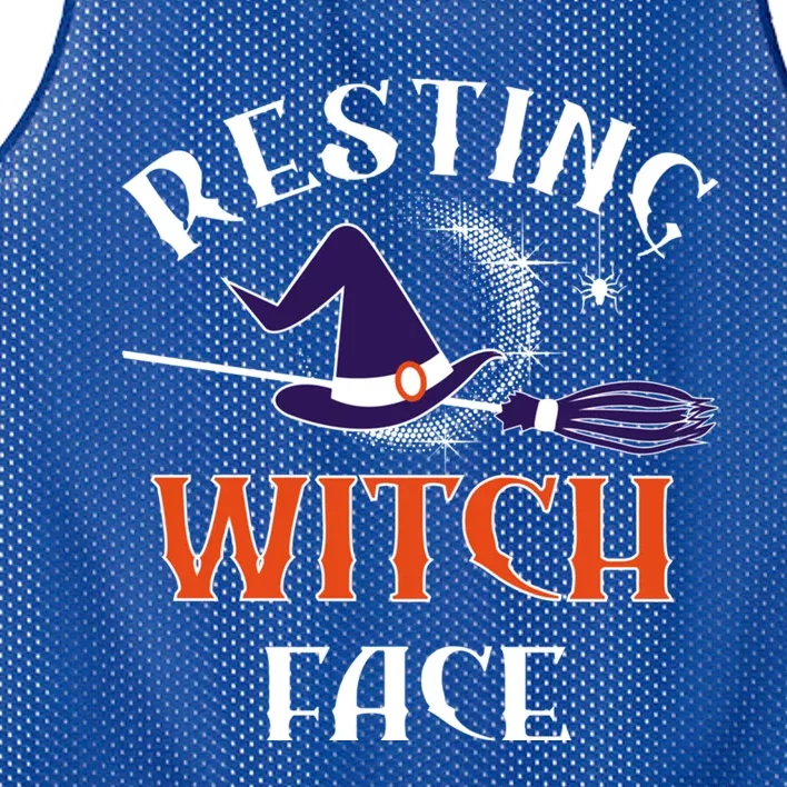 Resting Witch Face Funny Spooky Broomstick Halloween Party Gift Mesh Reversible Basketball Jersey Tank