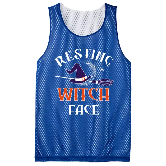 Resting Witch Face Funny Spooky Broomstick Halloween Party Gift Mesh Reversible Basketball Jersey Tank