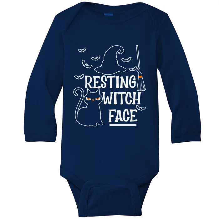 Resting Witch Face Halloween Design Cute Gift Baby Long Sleeve Bodysuit