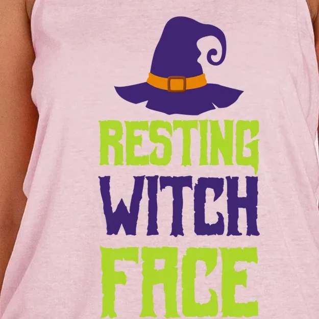 Resting Witch Face Halloween Costume Witchy Hat Gift Women's Knotted Racerback Tank