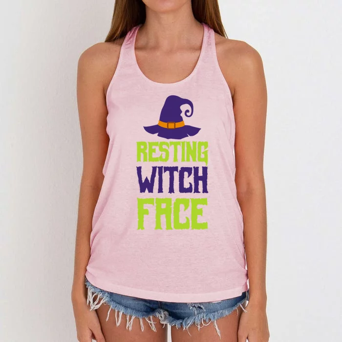 Resting Witch Face Halloween Costume Witchy Hat Gift Women's Knotted Racerback Tank