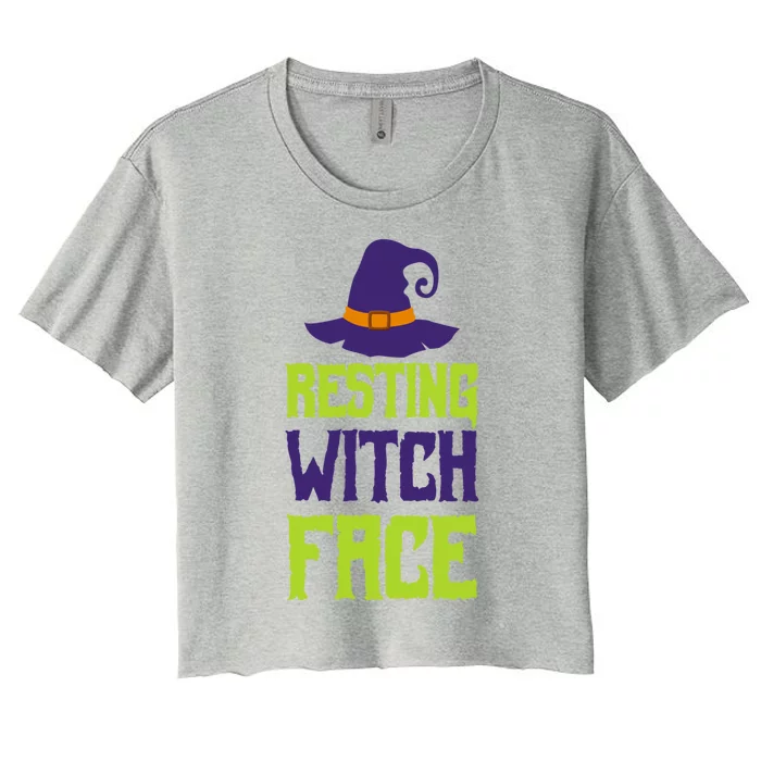 Resting Witch Face Halloween Costume Witchy Hat Gift Women's Crop Top Tee