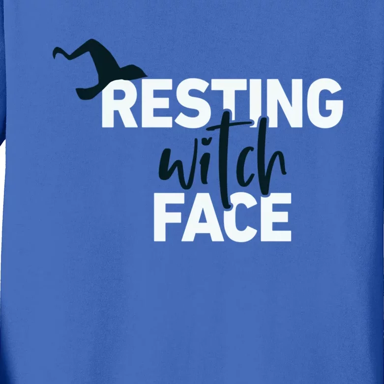 Resting Witch Face Halloween Witch Hat Black Gift Kids Long Sleeve Shirt