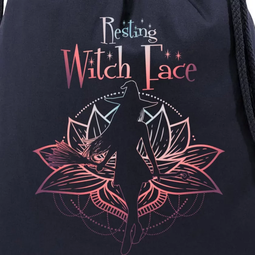 Resting Witch Face Halloween Lotus Flower For Yogi Witch Cute Gift Drawstring Bag