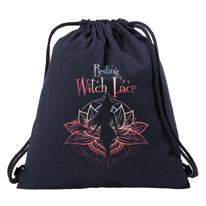 Resting Witch Face Halloween Lotus Flower For Yogi Witch Cute Gift Drawstring Bag