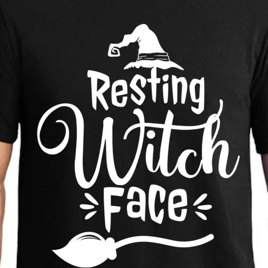 Resting Witch Face Hat Broom Cute Funny Halloween Gift Pajama Set