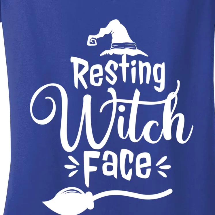 Resting Witch Face Hat Broom Cute Funny Halloween Gift Women's V-Neck T-Shirt