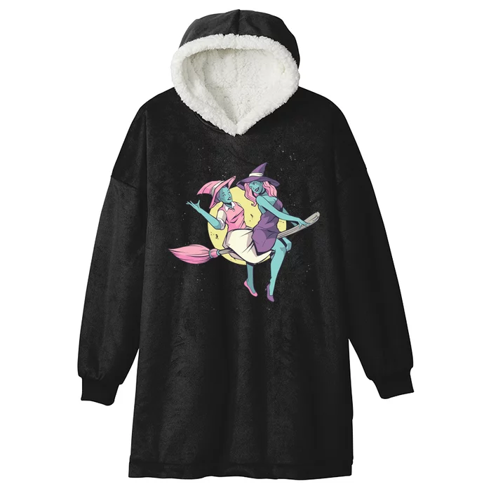 Retro Witches Flying Hooded Wearable Blanket