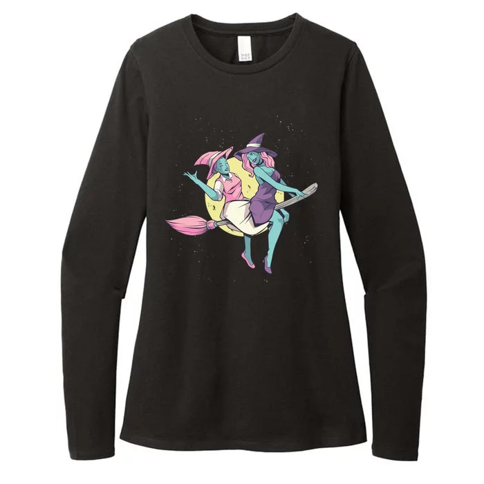 Retro Witches Flying Womens CVC Long Sleeve Shirt